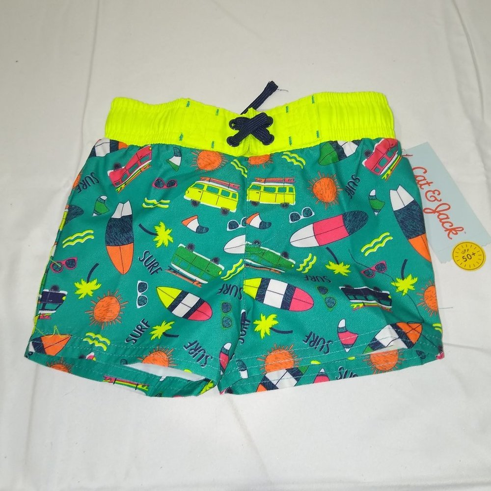 NWT Cat Jack Boys Surf Print Swim Trunks 9M UPF 50+ 16.8-19.5LB Target